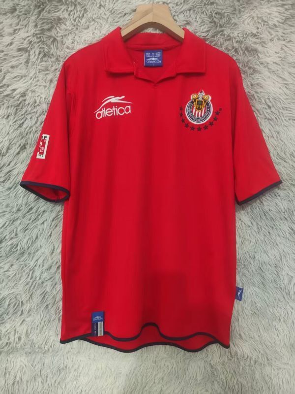 with FMF Patch Retro Jersey 2003-2004 Chivas Third Away Red Soccer Jersey Vintage Football Shirt