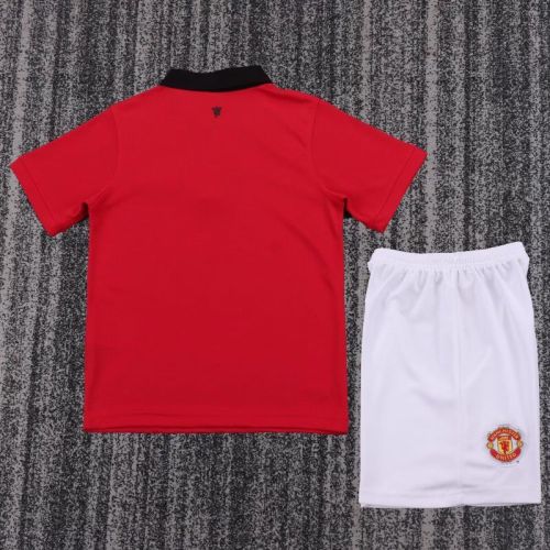Retro Youth Uniform Kids Kit 2013-2014 Manchester United Home Soccer Jersey Shorts Vintage Child Football Set