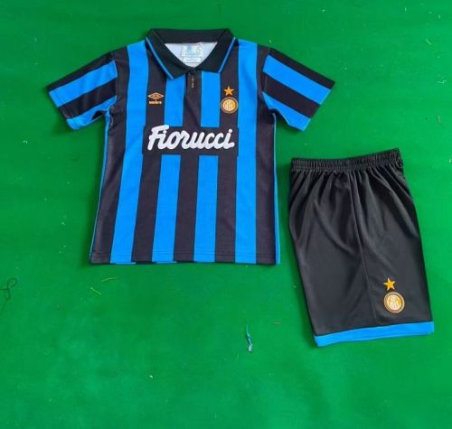 Retro Youth Uniform Kids Kit 1992-1994 Inter Milan Home Soccer Jersey Shorts Vintage Child Football Set