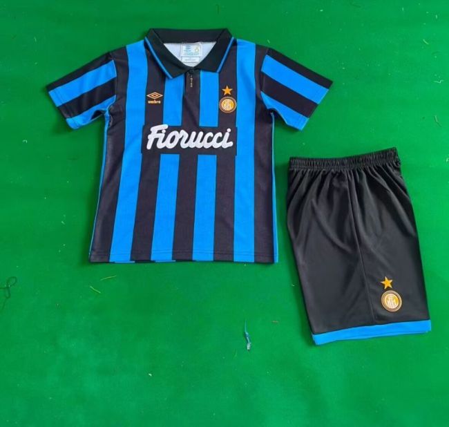 Retro Youth Uniform Kids Kit 1992-1994 Inter Milan Home Soccer Jersey Shorts Vintage Child Football Set