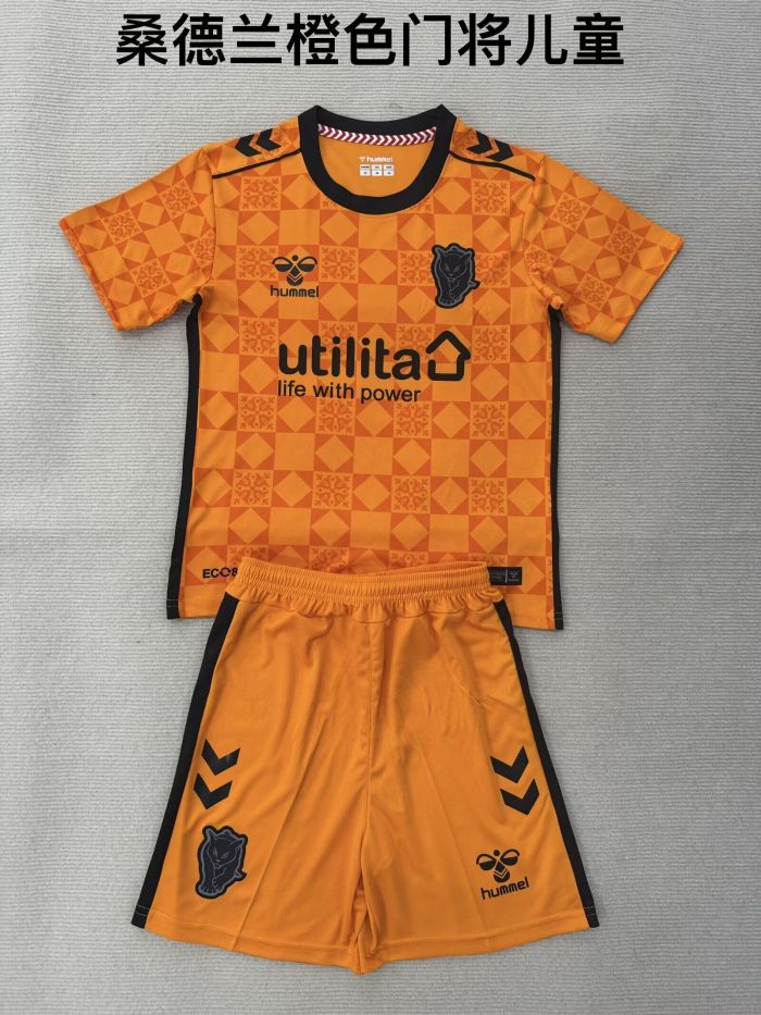 Youth Uniform Kids Kit 2025-2026 Sunderland Orange Goalkeeper Soccer Jersey Shorts Child Football Set