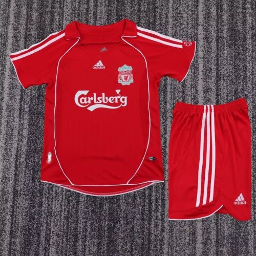 Retro Youth Uniform Kids Kit 2006-2008 Liverpool Home Soccer Jersey Shorts Vintage Child Football Set