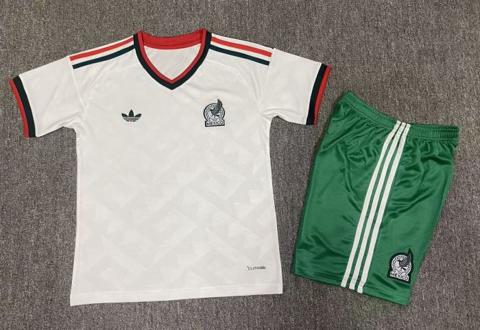 Youth Uniform Kids Kit 2026 Mexico Away White Soccer Jersey Shorts Child Football Set