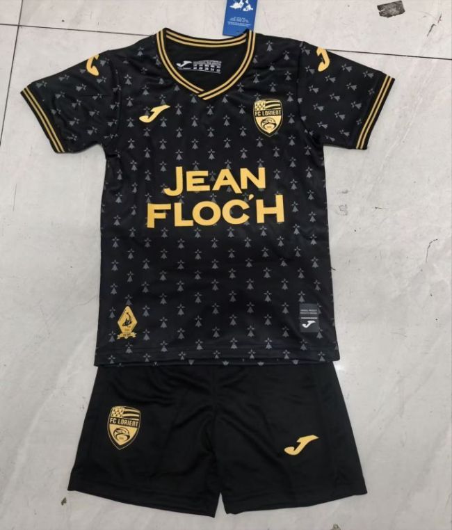Youth Uniform Kids Kit 2025-2026 Lorient Third Away Black Soccer Jersey Shorts Child Football Set