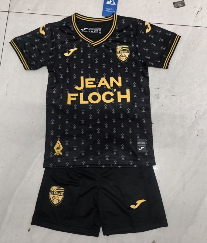 Youth Uniform Kids Kit 2025-2026 Lorient Third Away Black Soccer Jersey Shorts Child Football Set