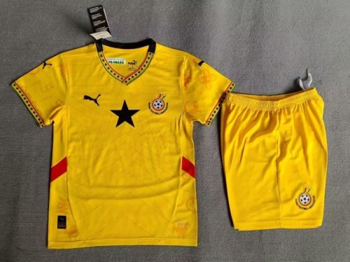 Youth Uniform Kids Kit 2026 Ghana Away Yellow Soccer Jersey Shorts Child Football Set