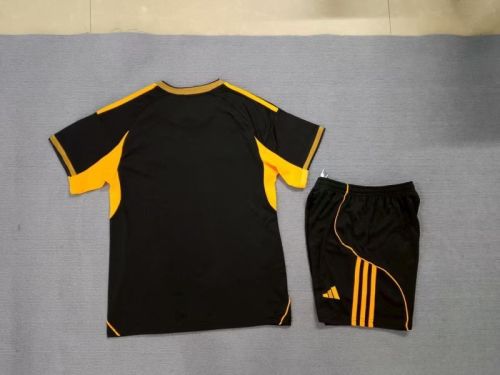 Youth Uniform Kids Kit 2025-2026 Real Madrid Black/Gold Soccer Training Jersey Shorts Child Football Set