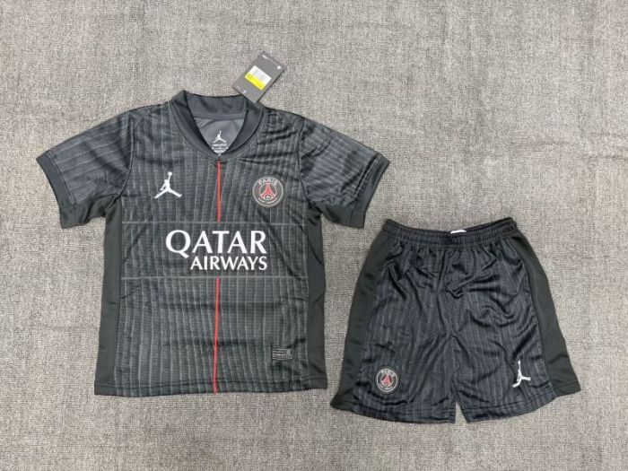 Youth Uniform Kids Kit 2025-2026 PSG Fourth Away Soccer Jersey Shorts Paris Child Football Set