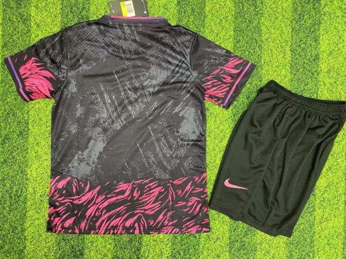 Youth Uniform Kids Kit 2025-2026 Barcelona Black/Pink Lion Special Edition Soccer Jersey Shorts Child Football Set
