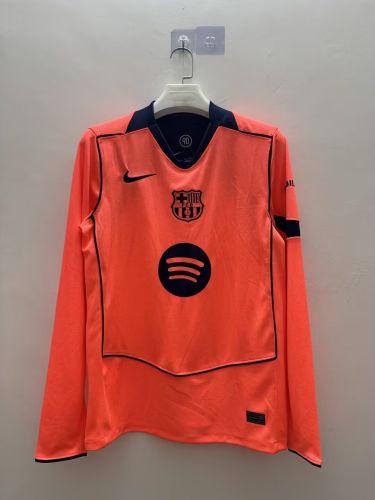 Long Sleeve Barca Camisetas de Futbol 2025-2026 Barcelona Third Away Orange Soccer Jersey