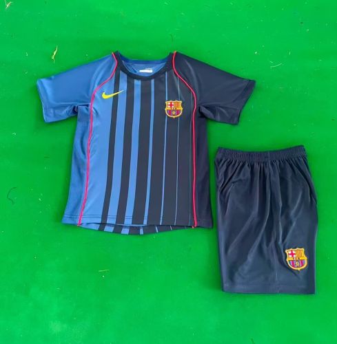 Retro Youth Uniform Kids Kit 2004-2005 Barcelona Away Soccer Jersey Shorts Vintage Child Football Set