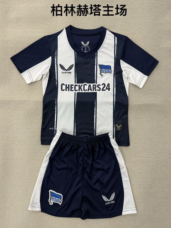 Youth Uniform Kids Kit 2025-2026 Hertha BSC Home Soccer Jersey Shorts Child Football Set