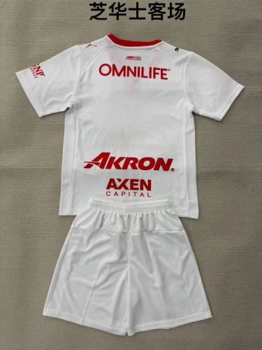 Youth Uniform Kids Kit Chivas 2025-2026 Guadalajara Away White Soccer Jersey Shorts Tapatio Child Football Set
