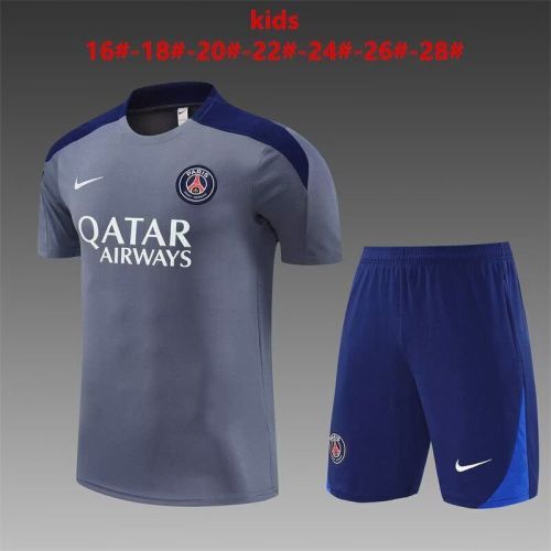 Youth Uniform Kids Kit 2025-2026 PSG Dark Grey Soccer Training Jersey Shorts Child Football Set