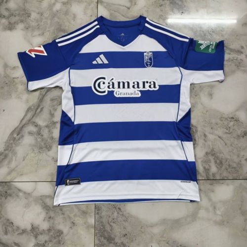 with Sponor Logo+Laliga Patch Fan Version 2025-2026 Granada White/Blue Soccer Jersey Football Shirt
