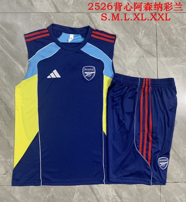 Adult Uniform 2025-2026 Arsenal Dark Blue Soccer Training Vest and Shorts Football Set