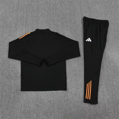 2025-2026 Real Madrid Black/Orange Soccer Training Sweater and Pants Football Kit