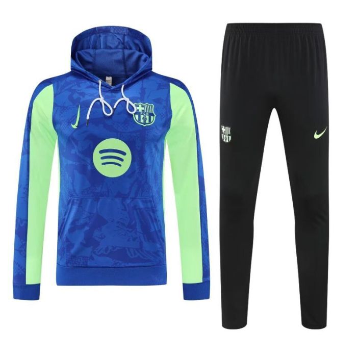 with Caps 2025-2026 Barcelona Blue/Green Soccer Training Hoodie and Pants Football Hoody