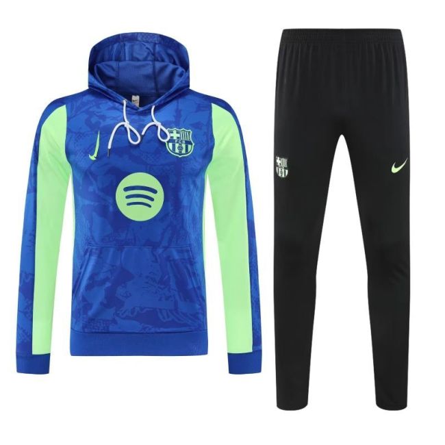 with Caps 2025-2026 Barcelona Blue/Green Soccer Training Hoodie and Pants Football Hoody