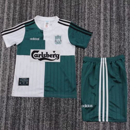 Retro Youth Uniform Kids Kit 1995-1996 Liverpool Away White/Green Soccer Jersey Shorts Vintage Child Football Set