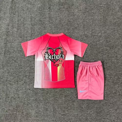 Youth Uniform Kids Kit 2025-2026 Barcelona Pink karol g version Soccer Jersey Shorts Child Football Set