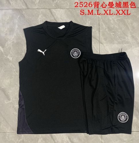 Adult Uniform 2025-2026 Manchester City Black Soccer Training Vest and Shorts Football Set
