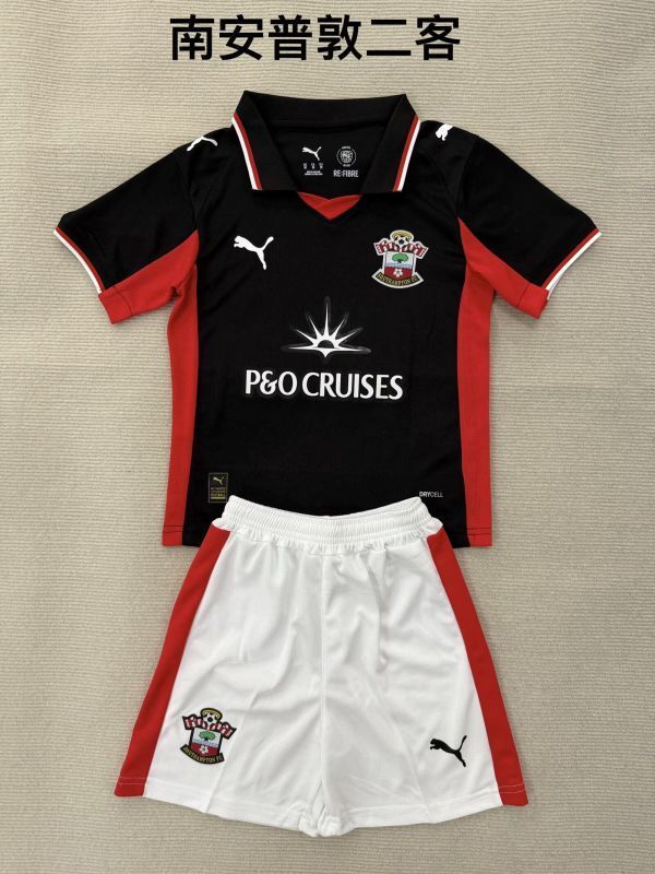Youth Uniform Kids Kit 2025-2026 Southampton Third Away Black Soccer Jersey Shorts Child Football Set