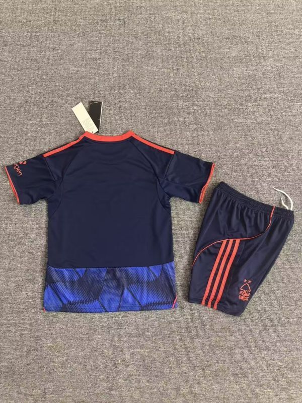 Youth Uniform Kids Kit Nottingham Forest 2025-2026 Third Away Dark Blue Soccer Jersey Shorts Child Football Set
