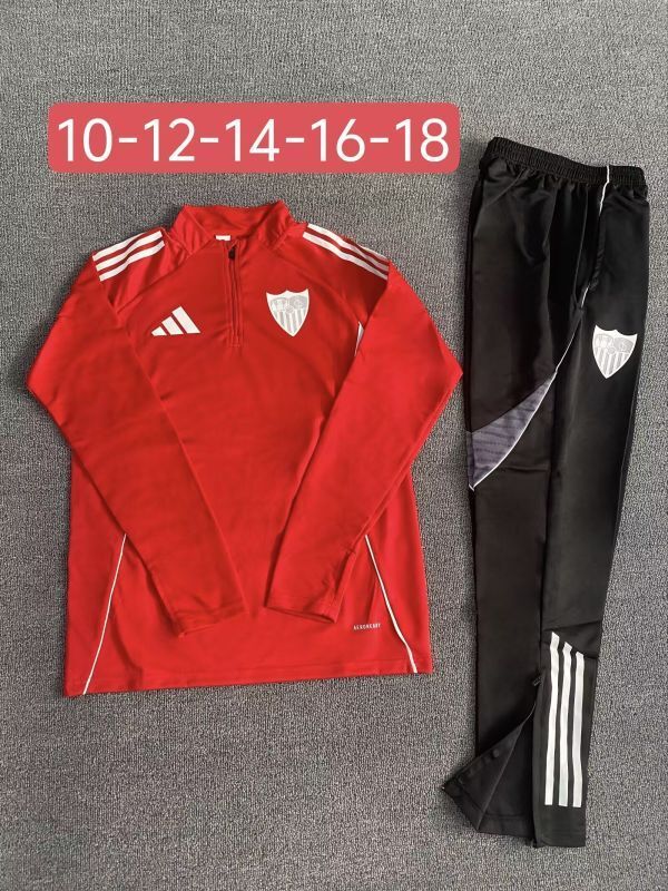 Youth 2025-2026 Sevilla Red Soccer Training Sweater and Pants Child Football Kit