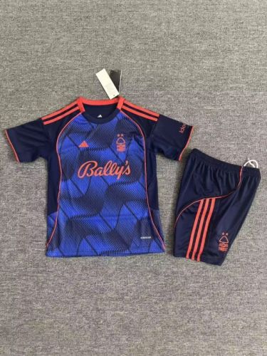 Youth Uniform Kids Kit Nottingham Forest 2025-2026 Third Away Dark Blue Soccer Jersey Shorts Child Football Set