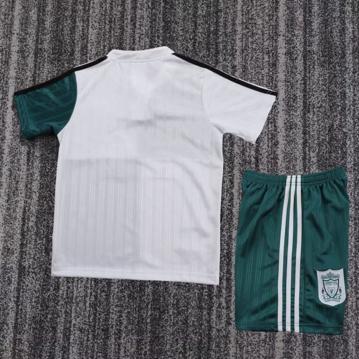 Retro Youth Uniform Kids Kit 1995-1996 Liverpool Away White/Green Soccer Jersey Shorts Vintage Child Football Set