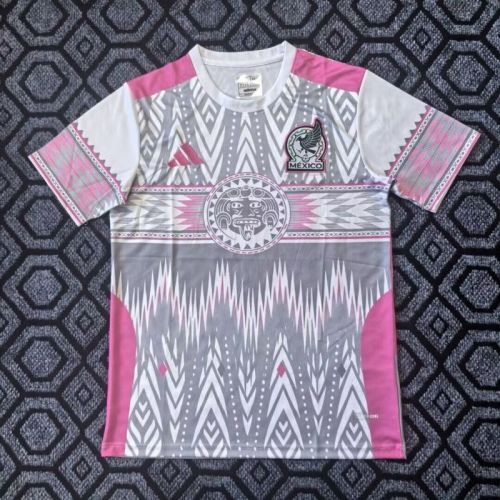 Fan Version 2026 Mexico Grey/White/Pink Soccer Jersey Football Shirt