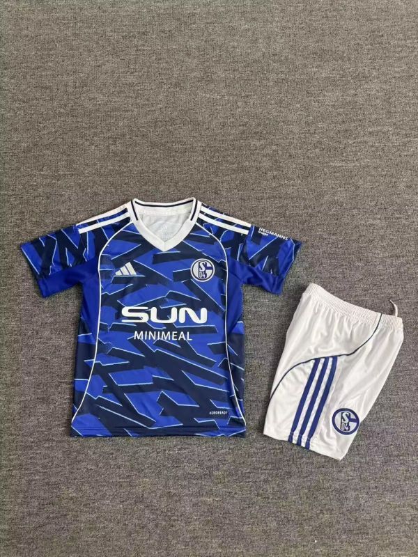 Youth Uniform Kids Kit 2025-2026 Schalke 04 Home Soccer Jersey Shorts Child Football Set