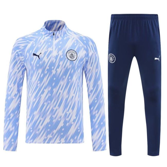 2025-2026 Manchester City White/Blue Soccer Training Sweater and Pants Football Kit