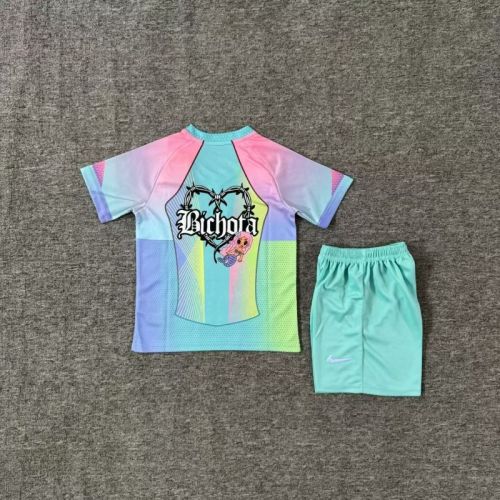Youth Uniform Kids Kit 2025-2026 Barcelona green karol g version Soccer Jersey Shorts Child Football Set