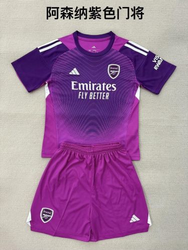 Youth Uniform Kids Kit 2025-2026 Arsenal Purple Goalkeeper Soccer Jersey Shorts Child Football Set