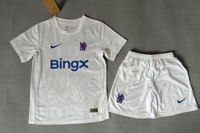 Youth Uniform Kids Kit 2025-2026 Chelsea White/Grey Soccer Training Jersey Shorts Child Football Set