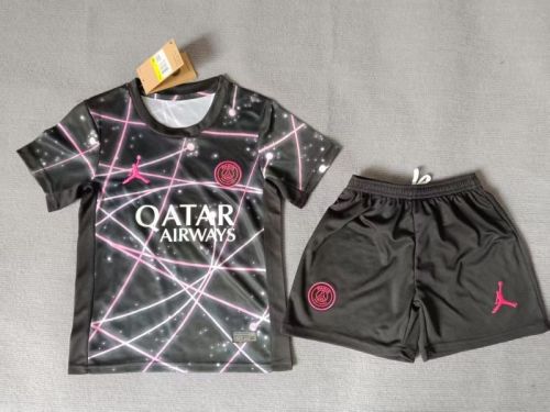 Youth Uniform Kids Kit 2025-2026 PSG Black/Pink Soccer Training Jersey Shorts Paris Child Football Set