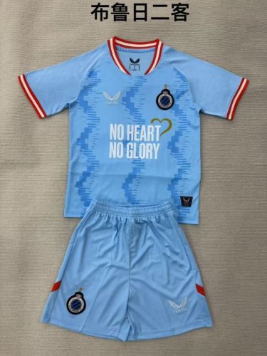 Youth Uniform Kids Kit 2025-2026 Brugge Third Away Light Blue Soccer Jersey Shorts Child Football Set