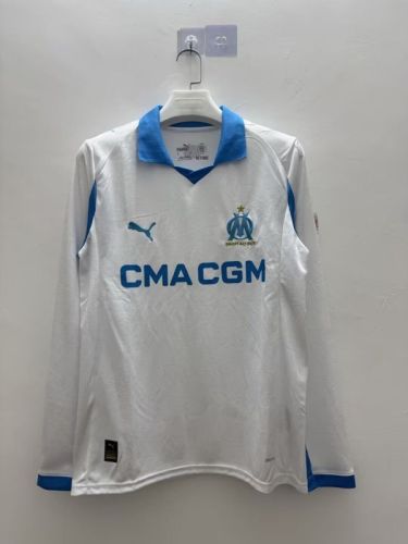 Long Sleeve 2025-2026 Olympique de Marseille Home Soccer Jersey White Football Shirt