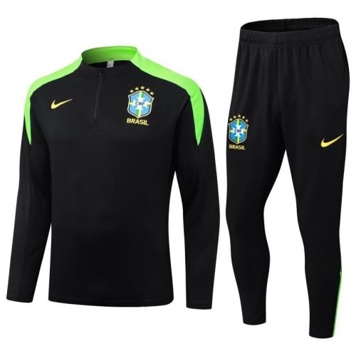 2025-2026 Brazil Black/Green Soccer Training Sweater and Pants Football Kit