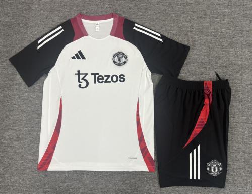 Adult Uniform 2025-2026 Manchester United White Soccer Training Jersey and Shorts Football Kits