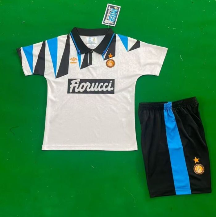 Retro Youth Uniform Kids Kit 1992-1993 Inter Milan Away White Soccer Jersey Shorts Vintage Child Football Set