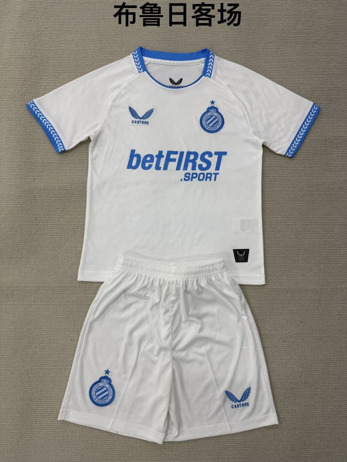 Youth Uniform Kids Kit 2025-2026 Brugge Away White Soccer Jersey Shorts Child Football Set