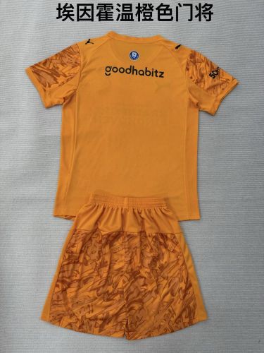 Youth Uniform Kids Kit 2025-2026 PSV Eindhoven Orange Goalkeeper Soccer Jersey Shorts Child Football Set