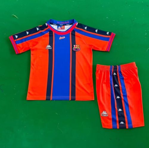 Retro Youth Uniform Kids Kit 1997-1998 Barcelona Away Soccer Jersey Shorts Vintage Child Football Set