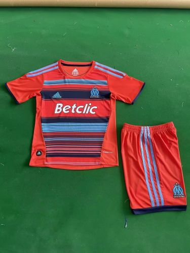 Retro Youth Uniform Kids Kit 2011-2012 Marseille Away Orange Soccer Jersey Shorts Vintage Child Football Set