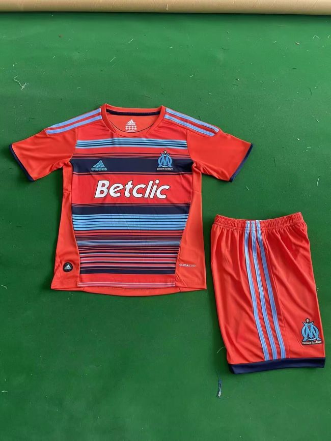 Retro Youth Uniform Kids Kit 2011-2012 Marseille Away Orange Soccer Jersey Shorts Vintage Child Football Set