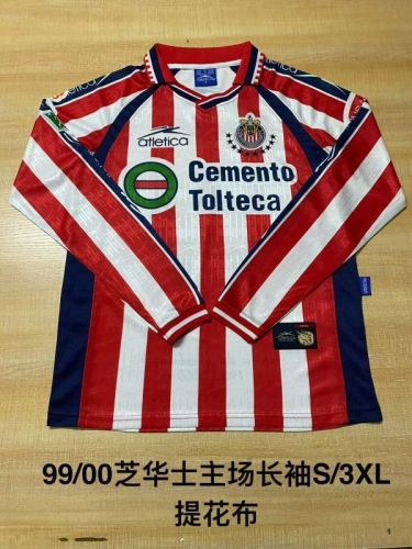 Long Sleeve Retro Jersey 1999-2000 Chivas Home Soccer Jersey Vintage Football Shirt