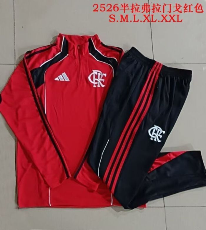 2025-2026 Flamengo Red/Black Soccer Training Sweater and Pants Football Kit